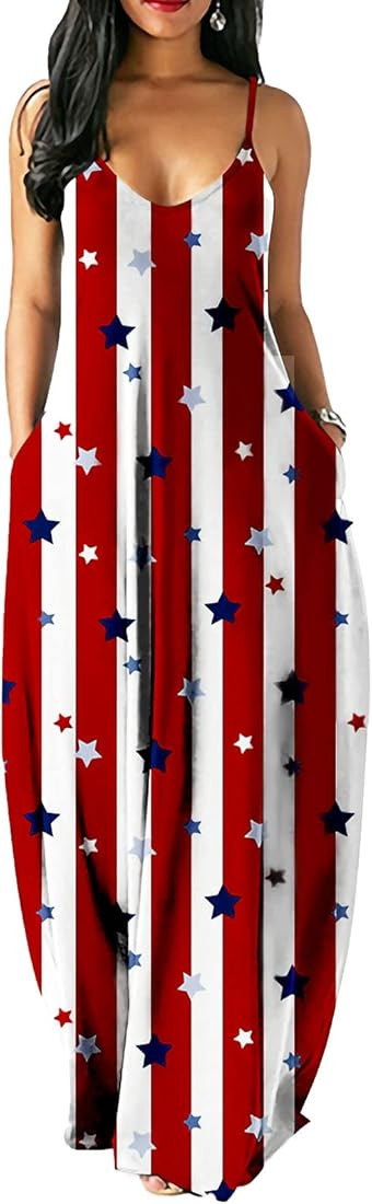 LJINPIN Summer Dresses for Women, Dress American Flag Dress, 4th of July Stars and Stripes Patrio... | Amazon (US)