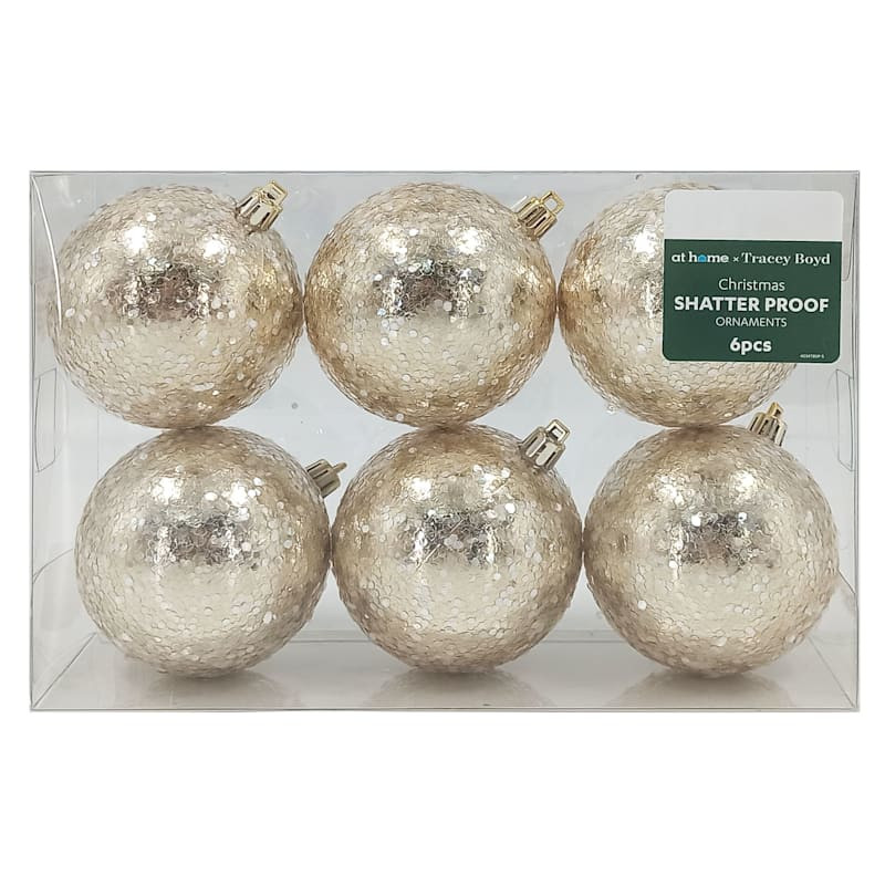 6-Count Gold Shatterproof Ornaments, 3.1" | At Home