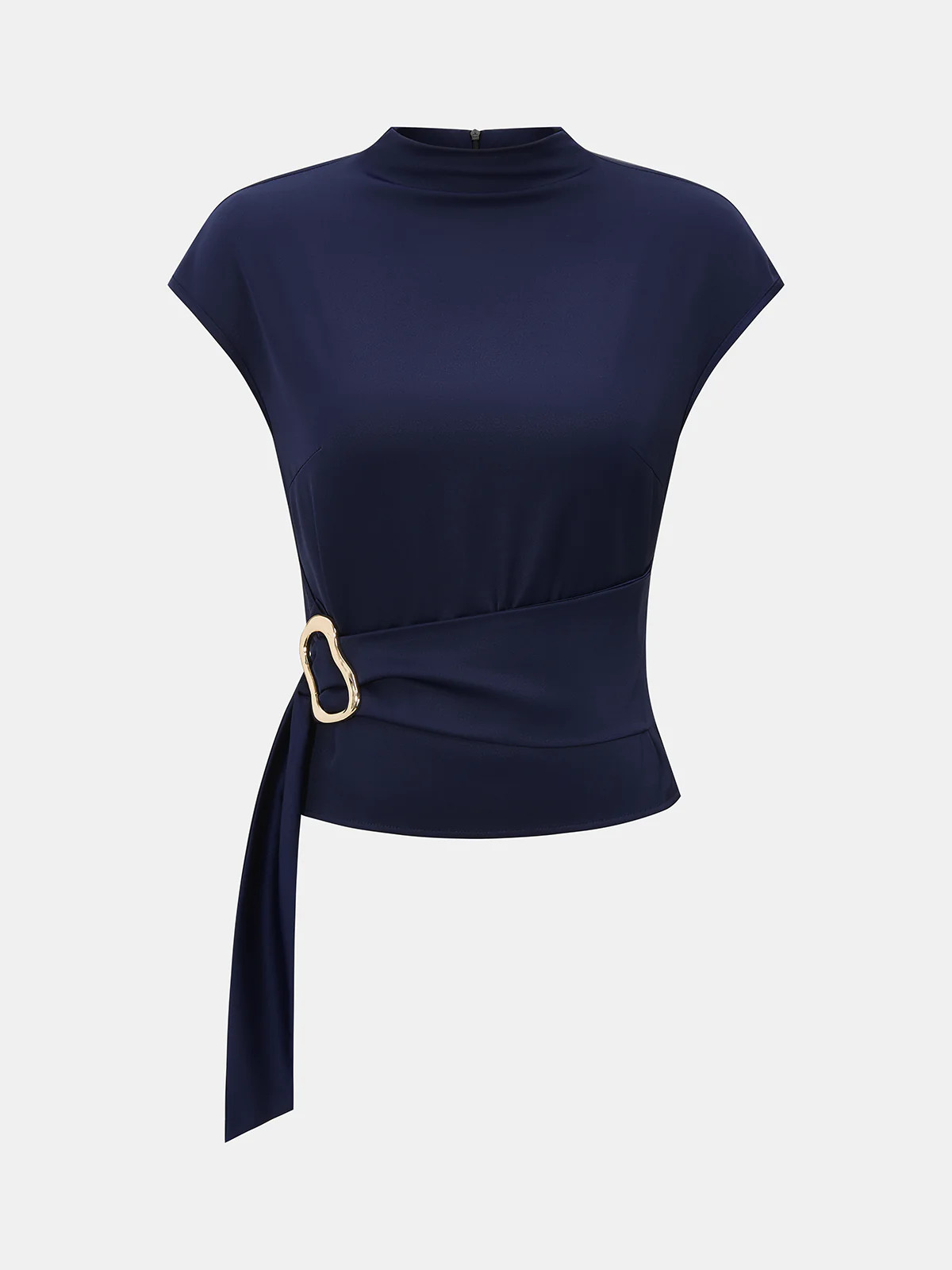 Metal Buckle Cap Sleeve Satin Top | Commense