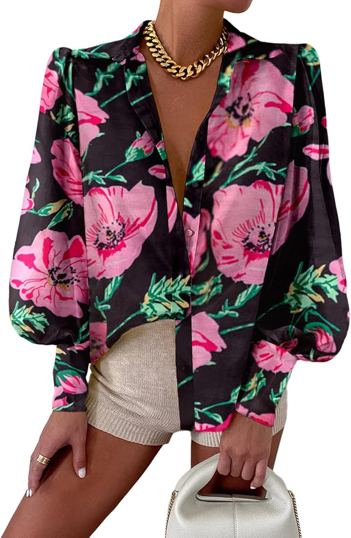 EVALESS Womens Tops Button Down Shirts Print Long Sleeve Blouses for Women Fashion 2023 | Amazon (US)