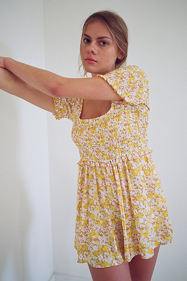 UO Lydia Smocked Romper | Urban Outfitters (US and RoW)