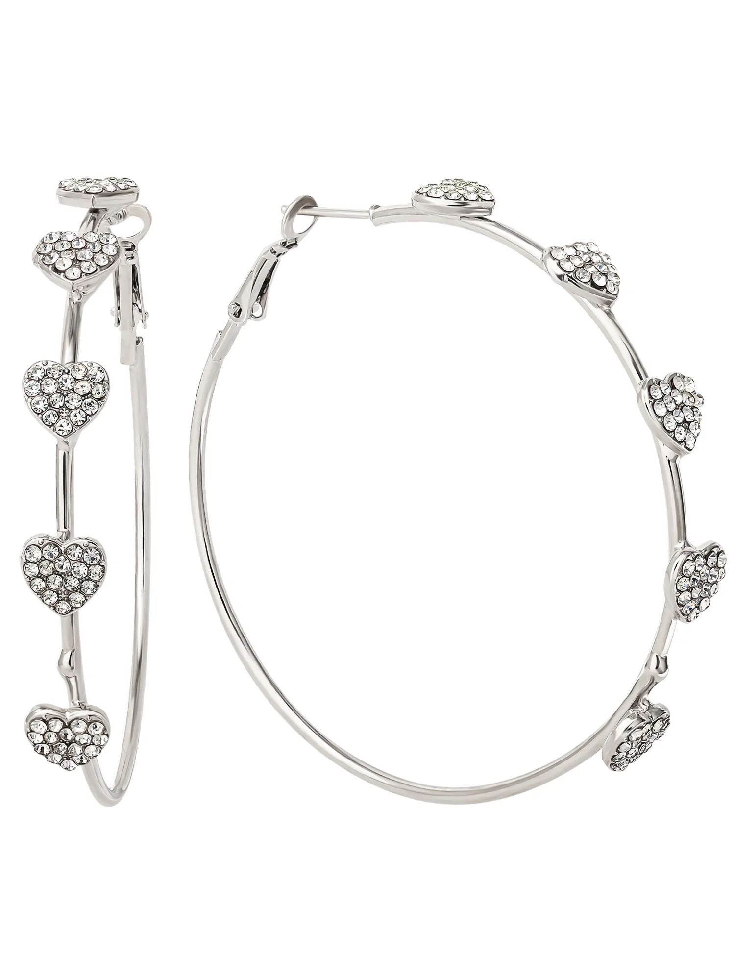 Jessica Simpson Heart Stone Hoop Earrings, Silver-tone | Walmart (US)