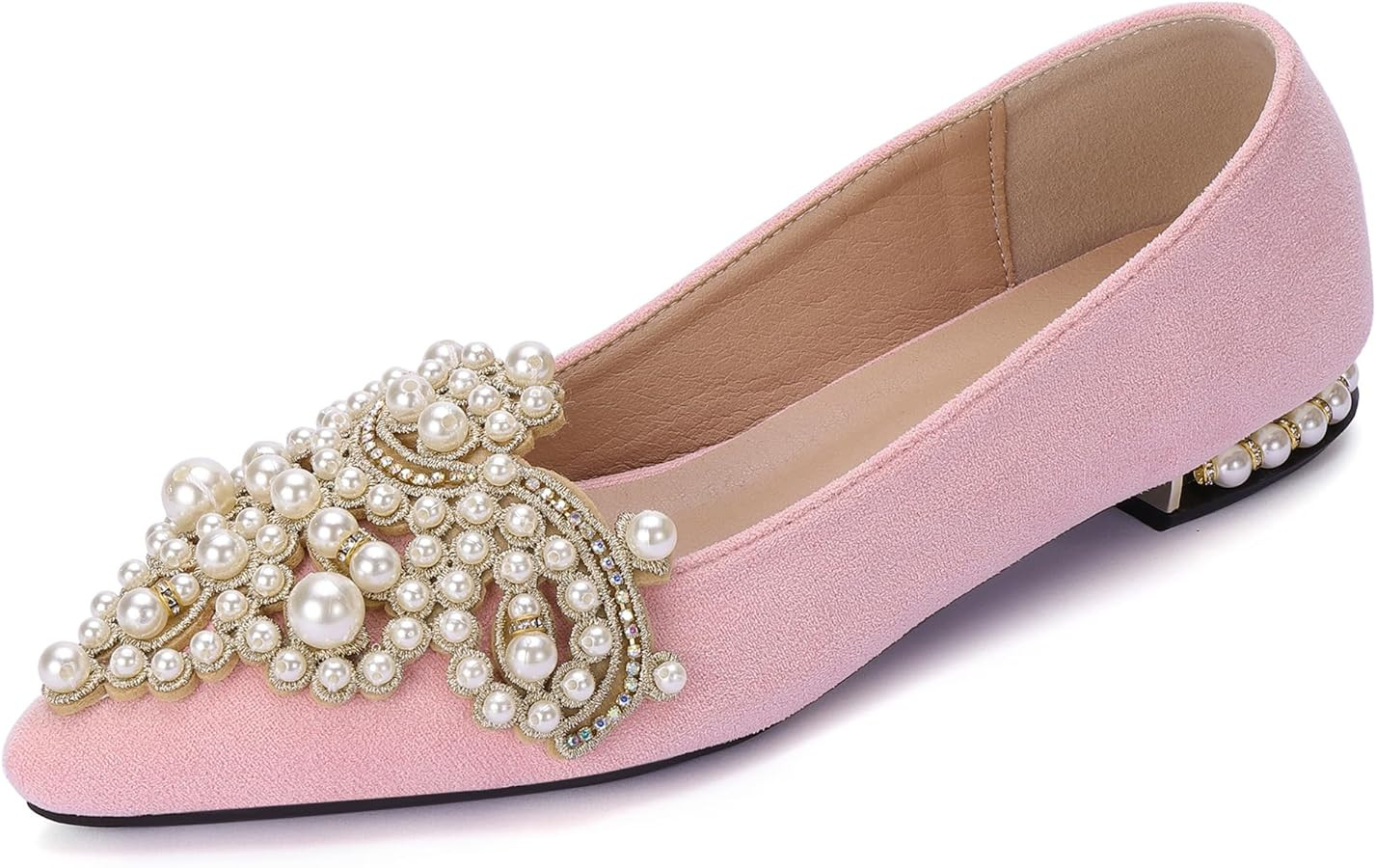 Flats for Women Bling Rhinestone Pointed Flat Shoes Comfort Slip on Low Heel Wedding Dress Shoes ... | Amazon (US)