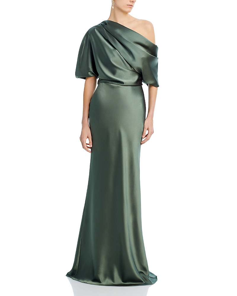 Amsale Draped Satin One Shoulder Dress | Bloomingdale's (US)