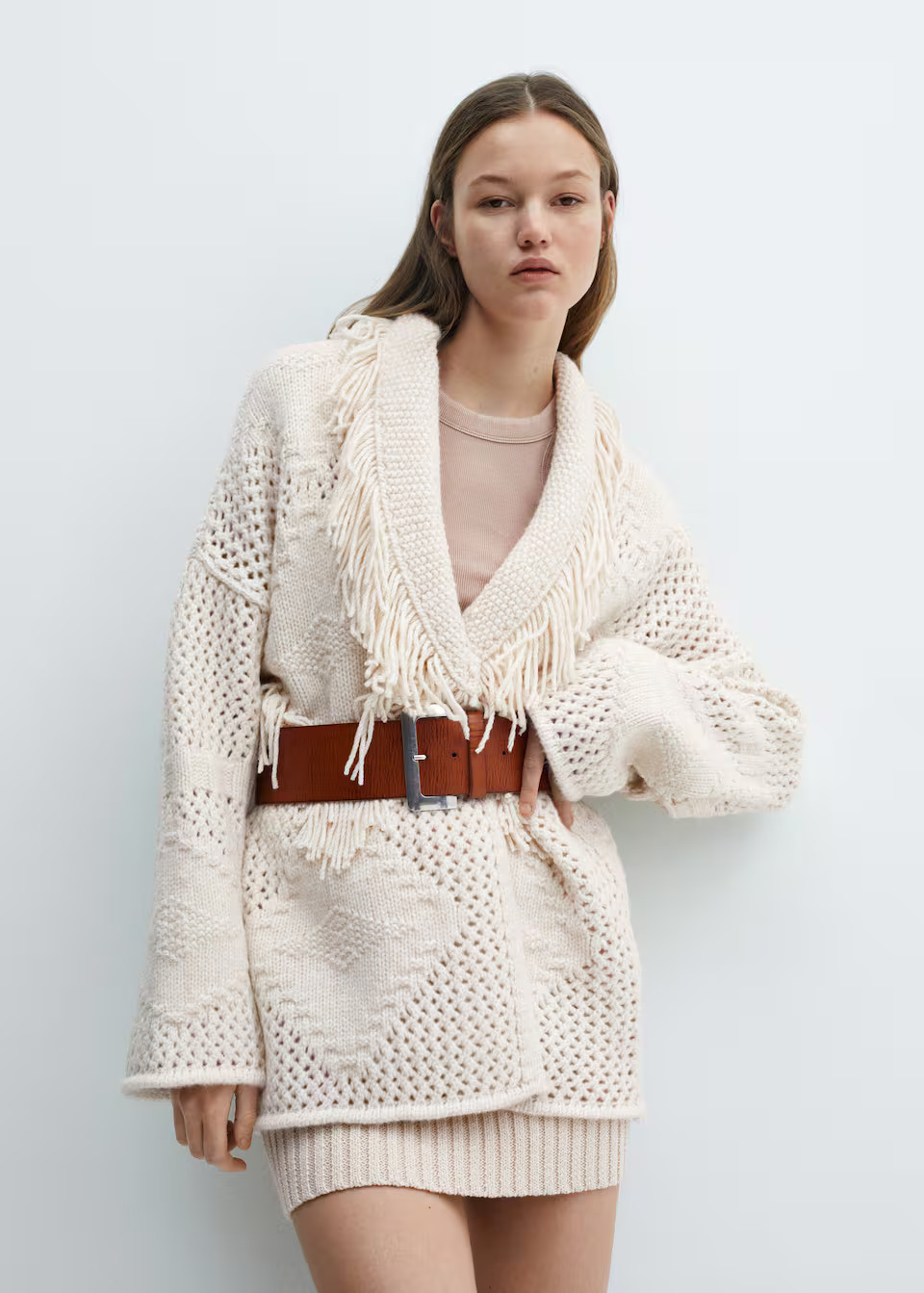 Fringed knit cardigan -  Women | Mango USA | MANGO (US)