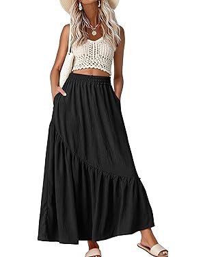 GRECERELLE Women's Maxi Skirt Summer Flowy High Waist Pleated Tiered A-Line Boho Casual Long Skir... | Amazon (US)