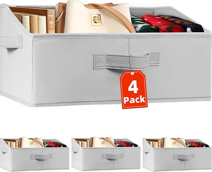 Criusia 4 Pack Large Closet Shelf Organizer Bins with Handles - Fabric Trapezoid Storage Baskets ... | Amazon (US)
