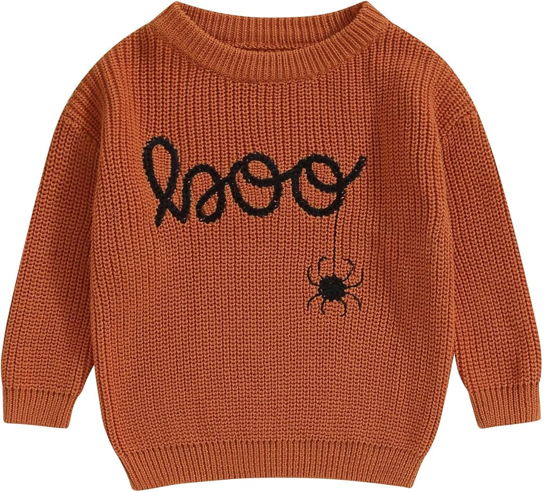 Little Kids Boy Girl Halloween Outfit Pumpkin/Boo Embroidery Knitted Sweater Warm Fall Winter Pul... | Amazon (US)
