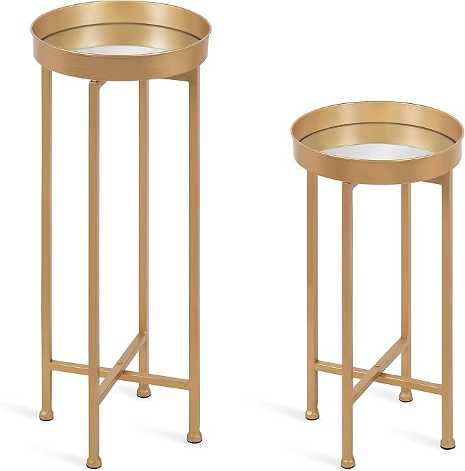 Kate and Laurel Celia Side Tables, Set of 2, Gold with Mirror Tabletop, Decorative Modern Glam En... | Amazon (US)