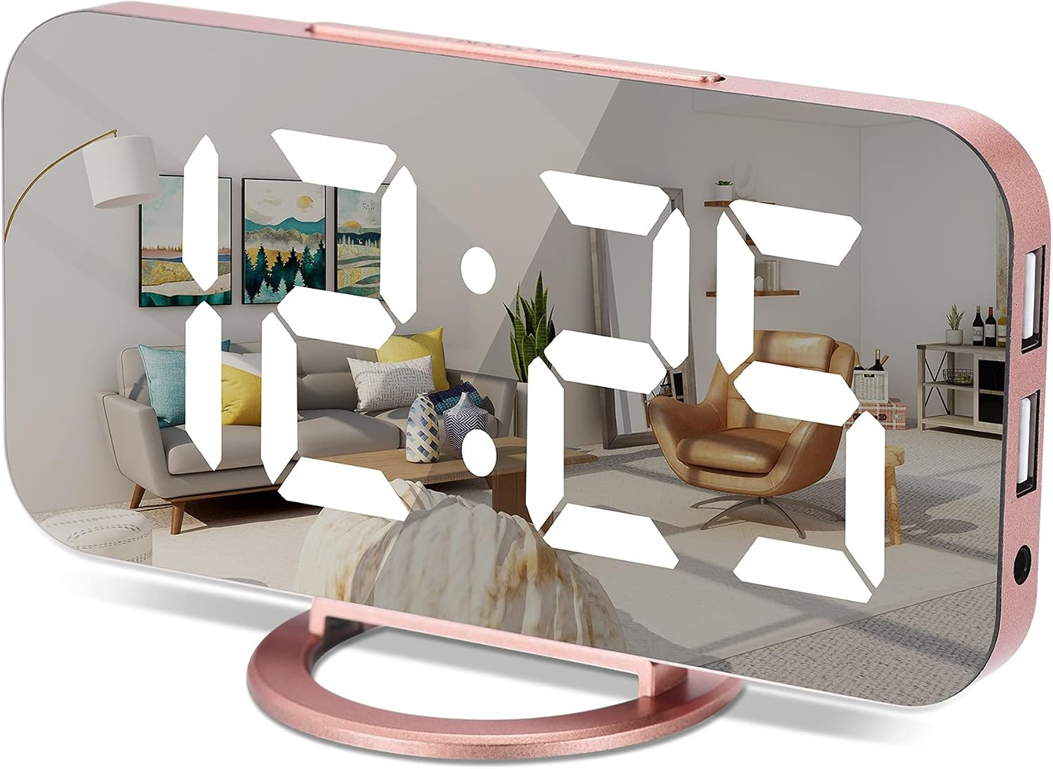Digital Alarm Clock,7 Inch LED Mirrored Large Display, with Dual USB Charger Ports,Auto Dim,Snooz... | Amazon (US)