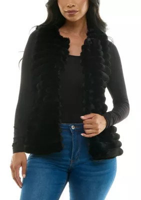 Nina Leonard Women's Stripe Faux Fur Vest, Black, Small | Belk