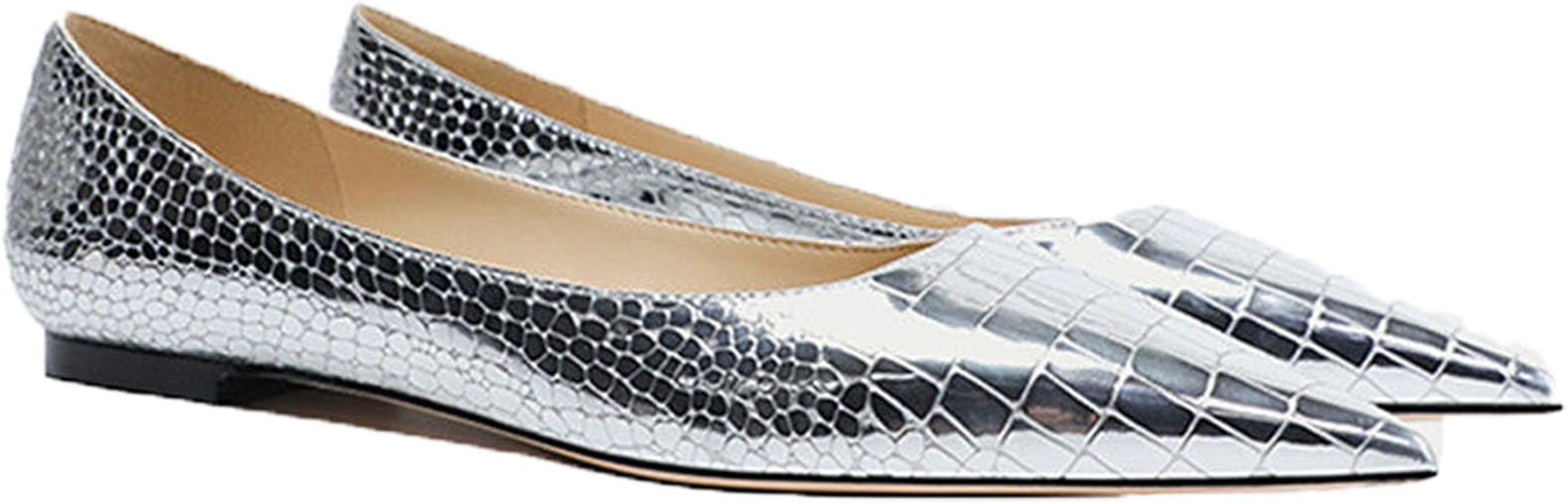 Women's Fashion Patent Leather Pointed Toe Shallow Mouth Flat Shoes Summer Closed Toe Comfort Dre... | Amazon (US)