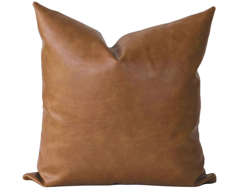 Cognac Leather Pillow Cover 20x20 Leather Pillow Lumbar Faux - Etsy | Etsy (US)