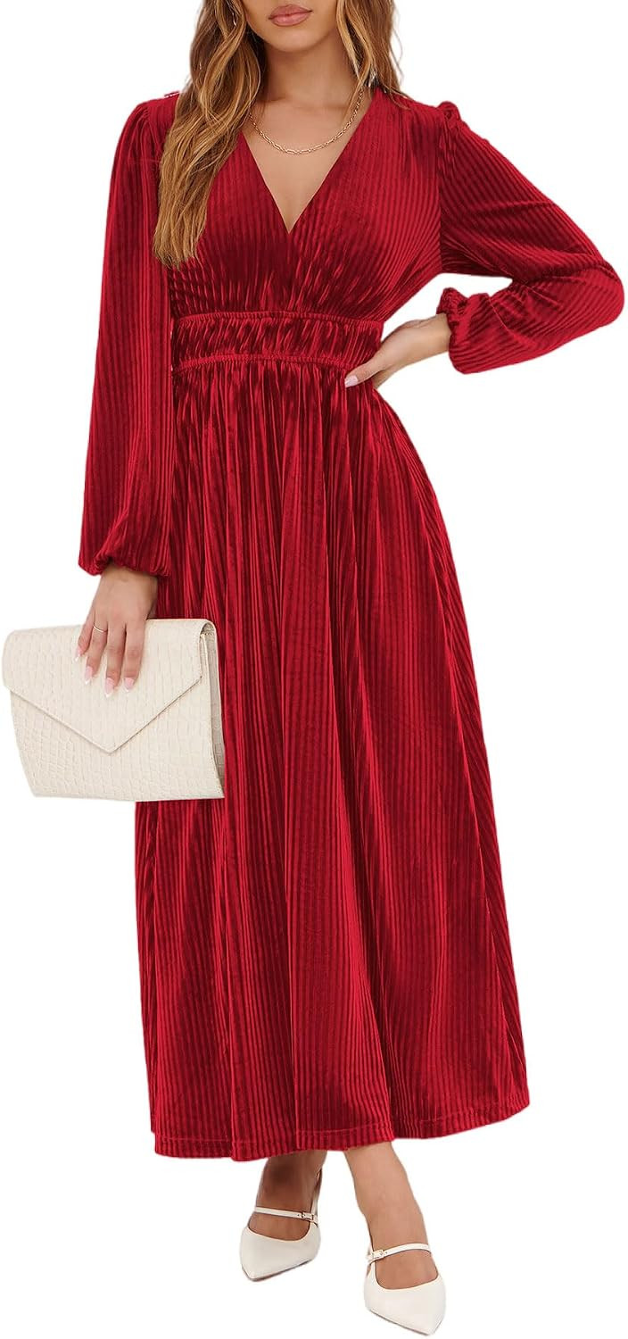 Sissyaki Women's Velvet Long Sleeve Maxi Dress Formal Wedding Guest Cocktail Dress for Fall Winter | Amazon (US)