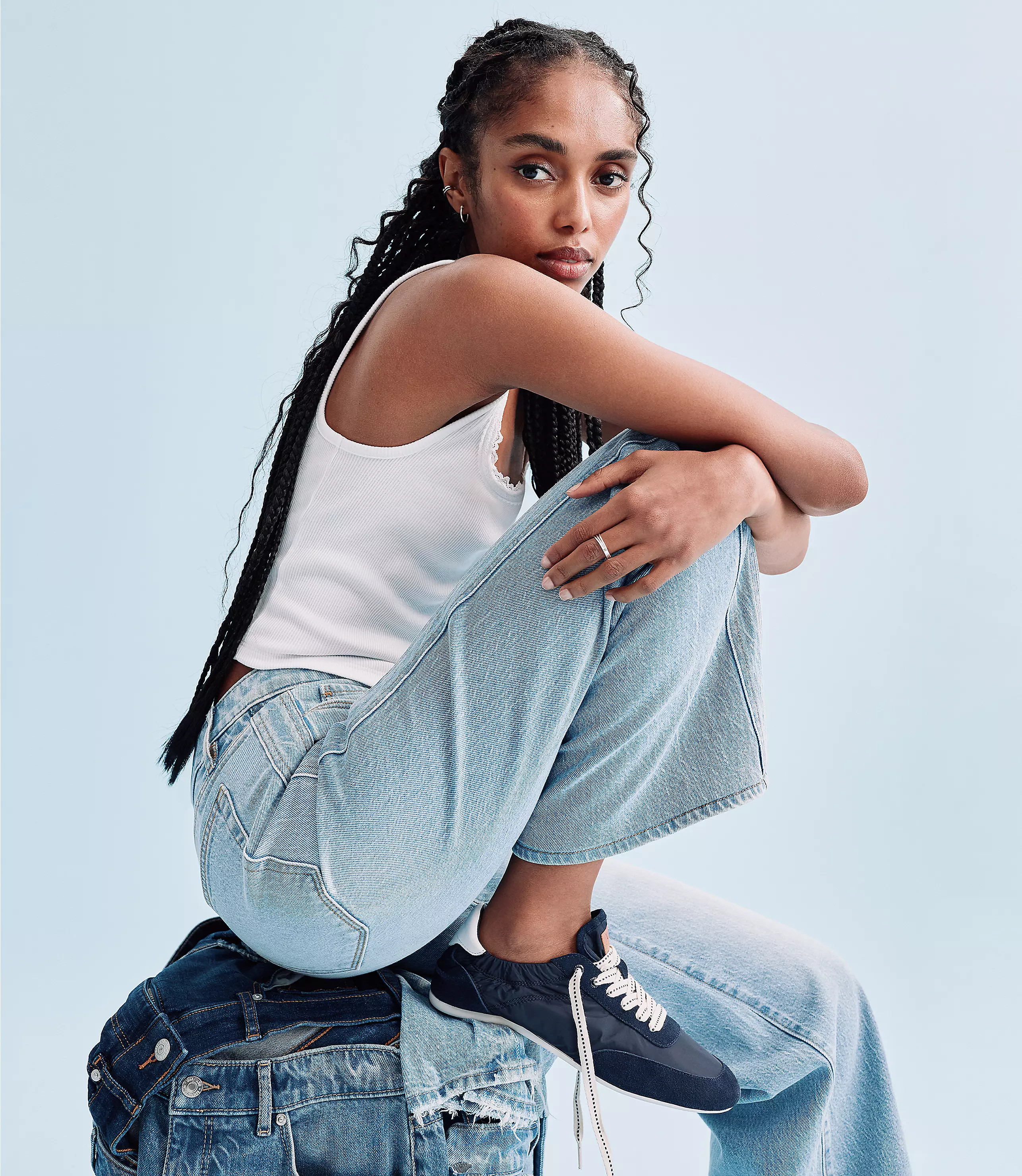 Rivete Twist Seam High Rise Wide Leg Crop Jeans in Original Medium Stone Wash | LOFT