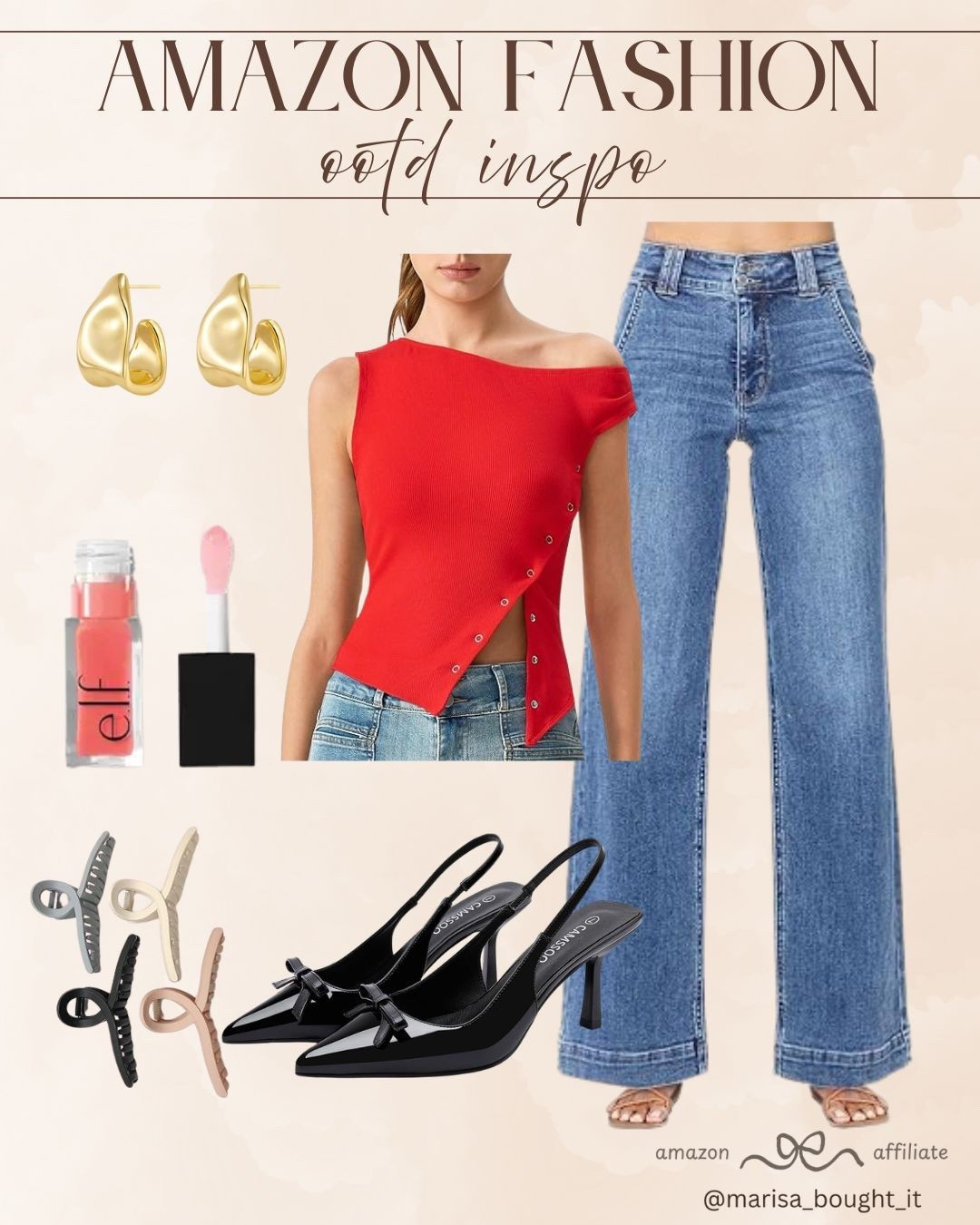 I’m obsessed with this bold red asymmetrical top for a pop of color! ❤️

I paired it with classic wide-leg denim and sleek black slingback heels to create an elevated yet approachable look. These gold earrings and lip tint are the perfect finishing touches for your next brunch or date night. 💄👠

#AmazonStyle #OOTDInspo #RedHot #WideLegDenim #DateNightLook #AmazonFashionFinds #ChicStyle #LTKSpring

#LTKootd #LTKSeasonal