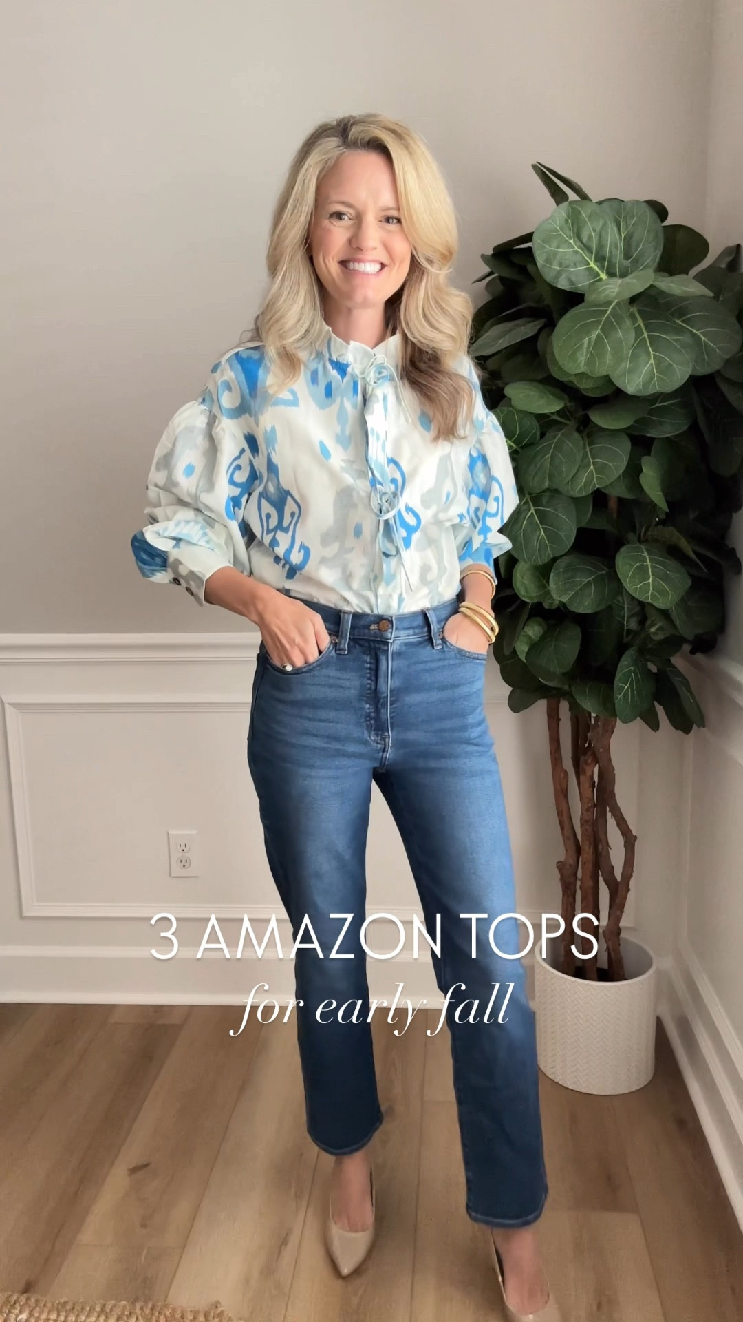 3 Amazon tops for early fall! I will always love a top tucked into denim with a classic pair of heels  

#LTKFindsUnder50 #LTKStyleTip