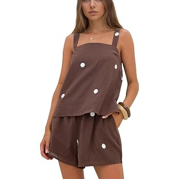 Women 2 Piece Shorts Set Polka Dot Square Neck Tank Top Shorts Summer Vacation Beach Matching Out... | Amazon (US)