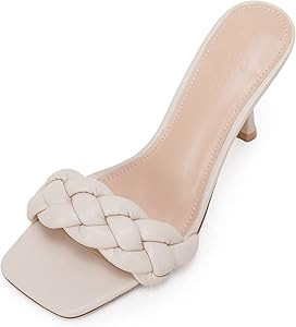 Ermonn Womens Square Open Toe Heeled Sandals Braided Stiletto Mule Faux Leather Slip On Quilted H... | Amazon (US)