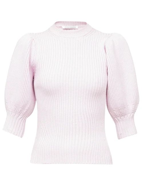 Cecilie Bahnsen - Maddy Puff-sleeve Ribbed-knit Sweater - Womens - Light Pink | Matches (US)