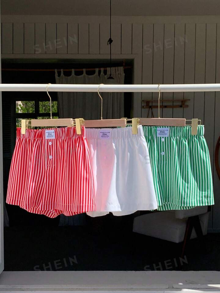SHEIN Comfortcana Women 3pcs/Set Striped And Printed Casual Shorts For Spring And Summer, Boxer S... | SHEIN