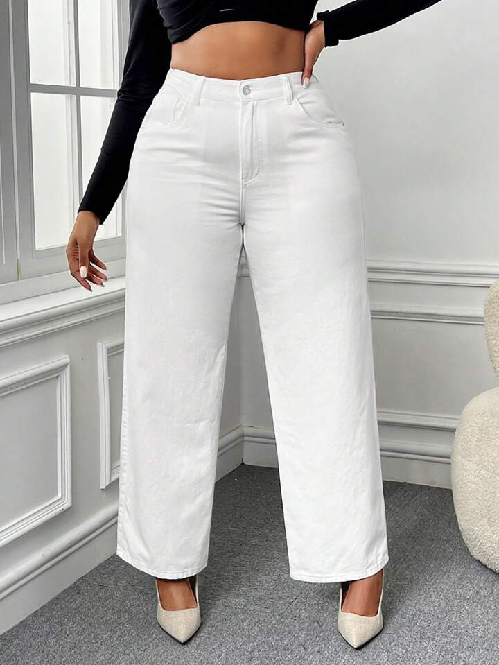 SHEIN EZwear Plus High Waist Wide Leg Jeans | SHEIN