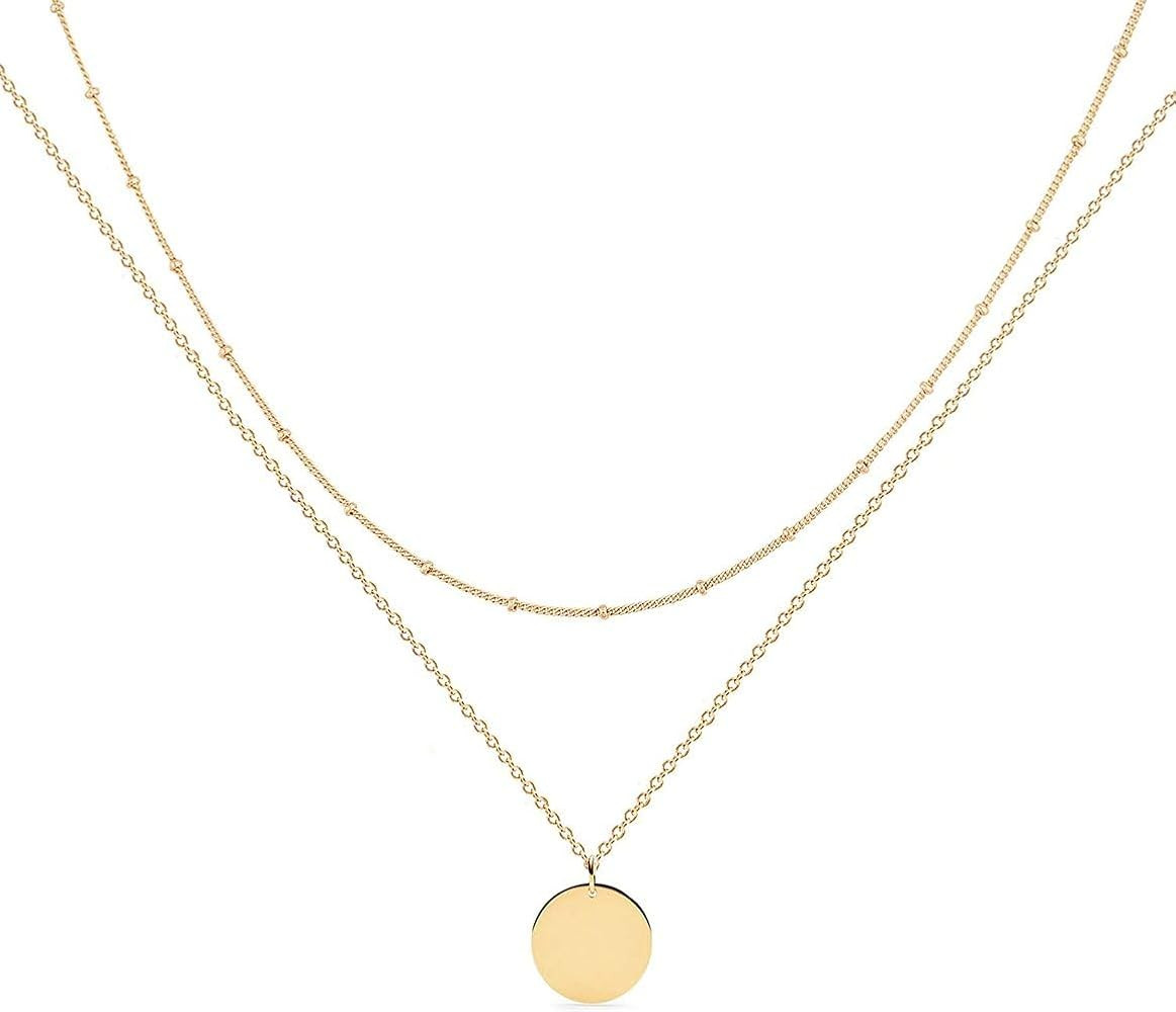 Generic Layered Heart Necklace Pendant Handmade 18K Gold Plated Dainty Gold Choker Bar Layering L... | Amazon (US)