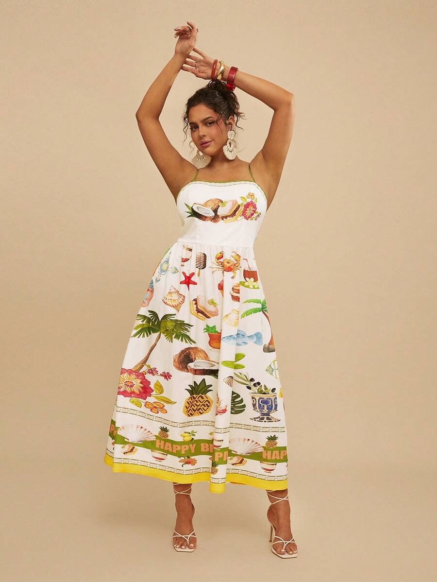 Travachic Plus Size Women's Boho Tropical Print Vacation Casual Long Slip Dress, Summer | SHEIN