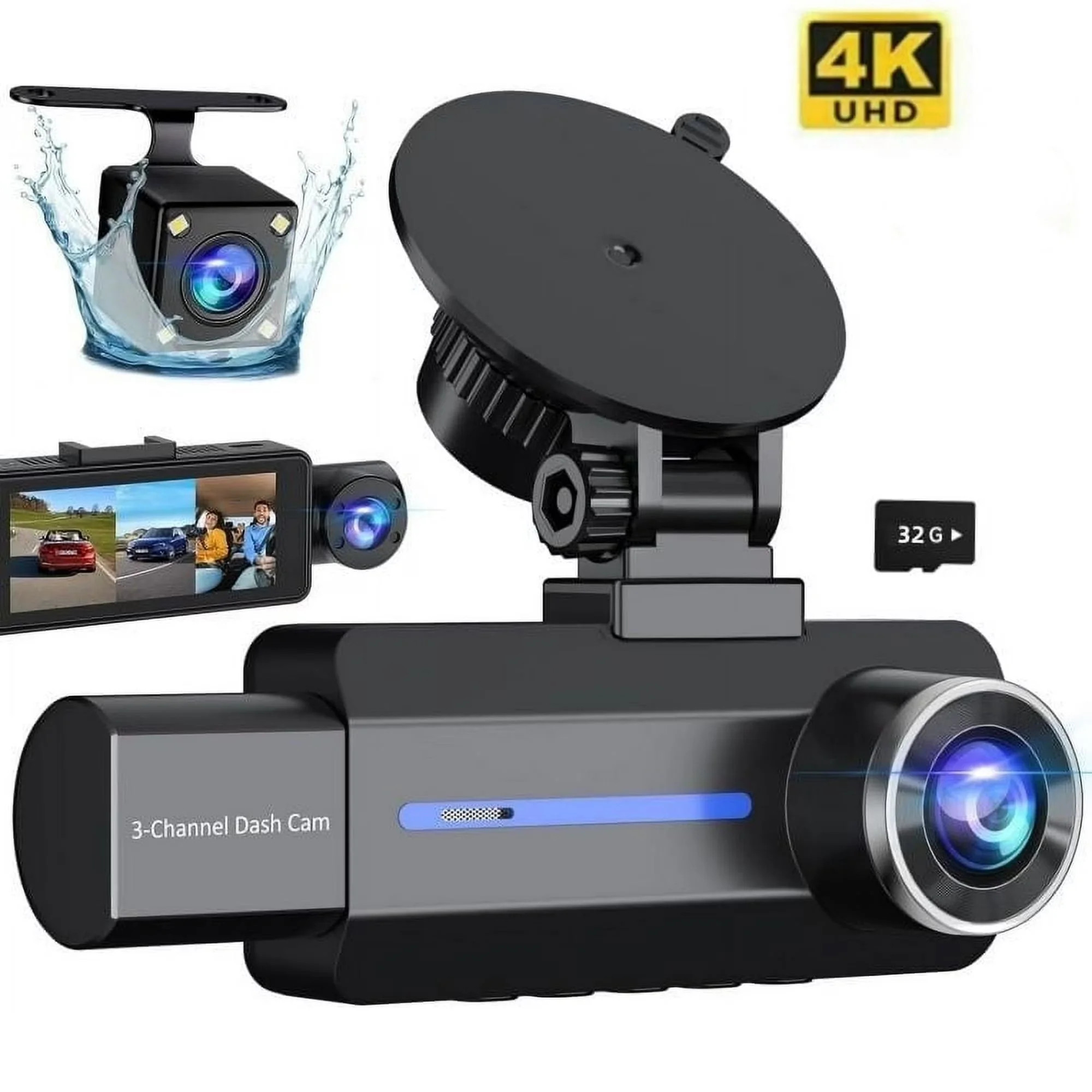 3 Channel Dash Cam, 4K/2.5K+1440P Dash Cam Front and Rear Inside, Dash Camera for Cars, Triple Ca... | Walmart (US)