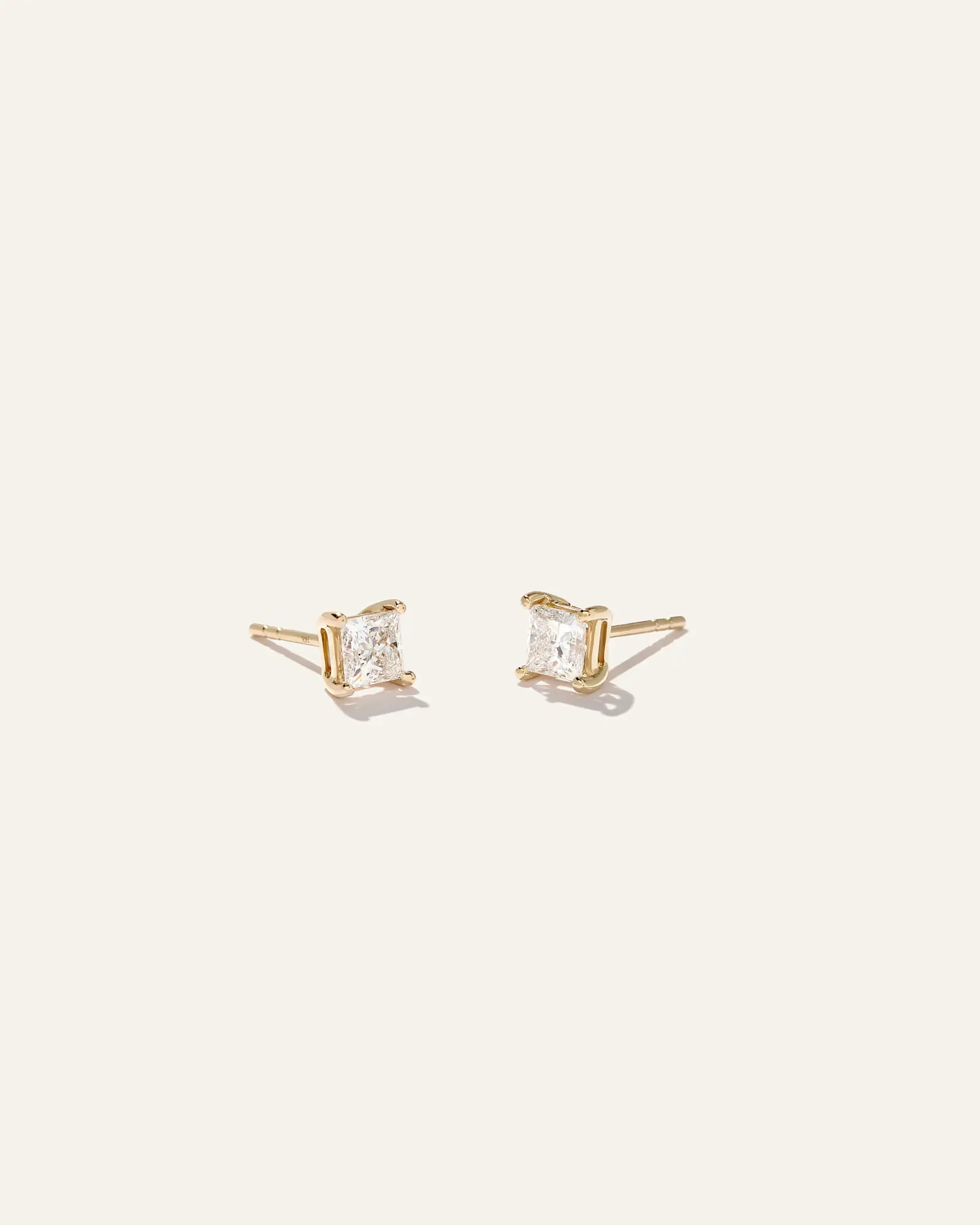 14K Gold Lab Grown Diamond Princess Solitaire Studs - 1ctw in Yellow Gold | Quince