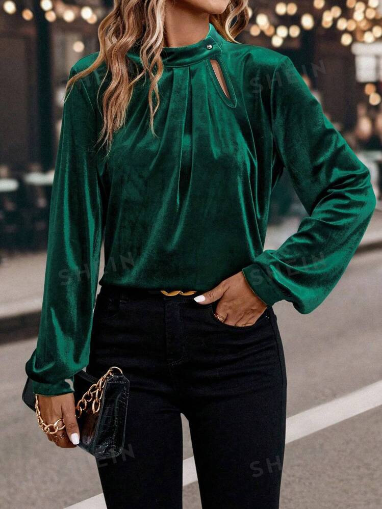 SHEIN Clasi Mock Neck Lantern Sleeve Blouse | SHEIN USA | SHEIN