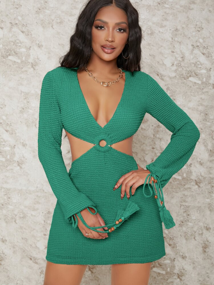 SHEIN BAE Tassel Drawstring Cuff Cutout Dress | SHEIN