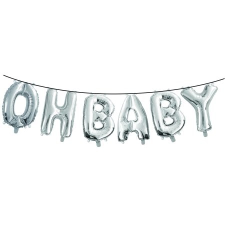 Ways to Celebrate Oh Baby Air-Filled Balloon Banner with Ribbon, Silver, 16 inches, 6 count | Walmart (US)