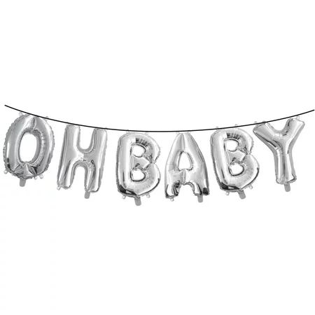 Ways to Celebrate Oh Baby Air-Filled Balloon Banner with Ribbon, Silver, 16 inches, 6 count | Walmart (US)
