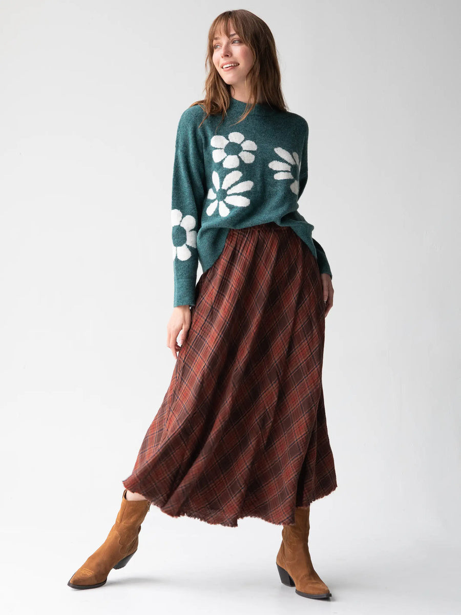 Maisy Frayed Maxi Skirt - Rust Plaid | Natural Life