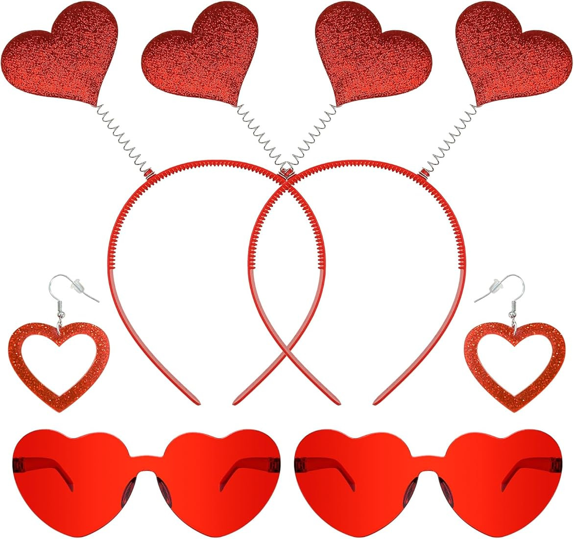 Hikkcos 4PCS Valentine's Day Heart Headband Heart Sequin Headband Red Heart Glitter Cupid Headban... | Amazon (US)