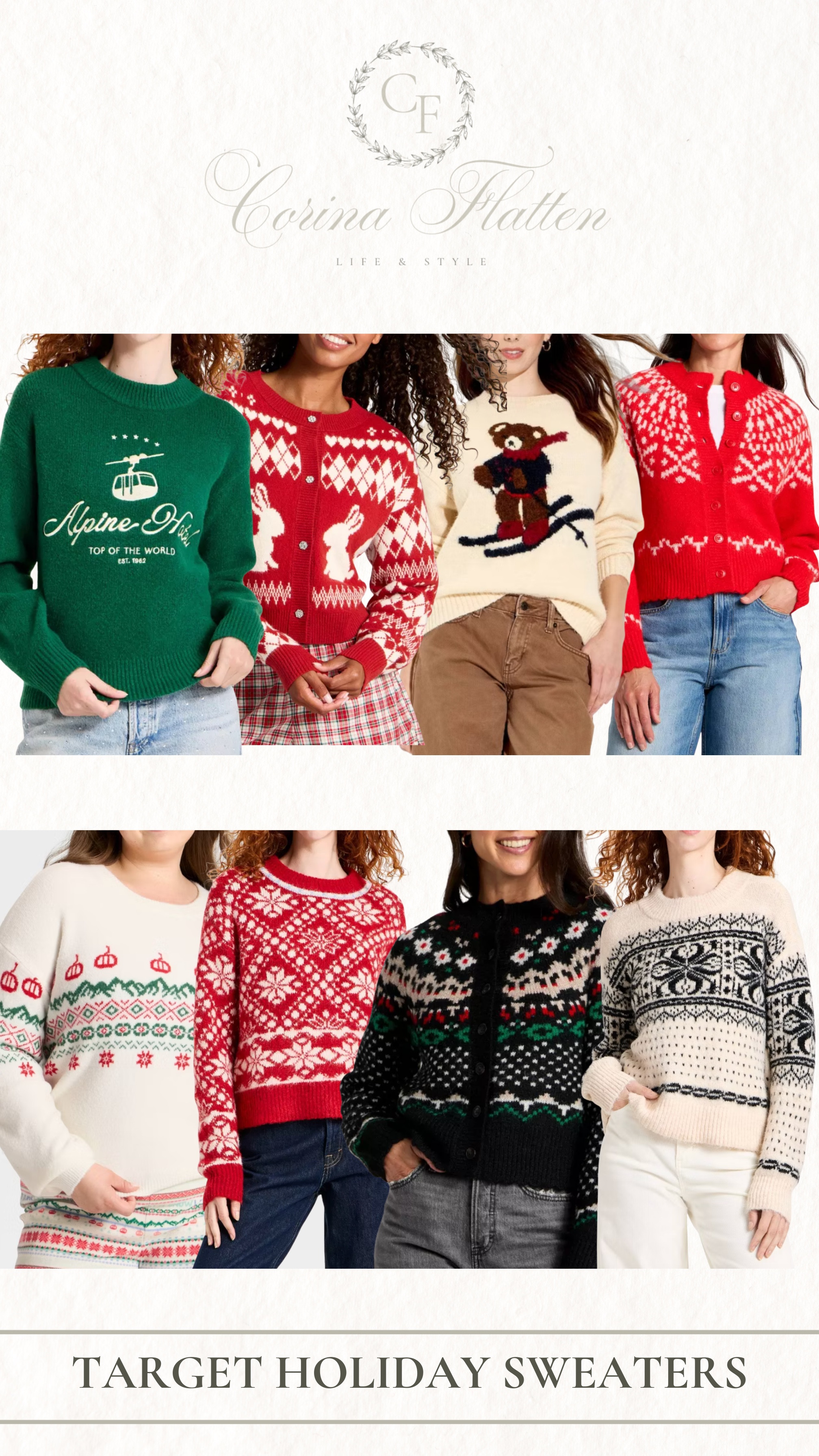 The cutest holiday sweaters and sweatshirts!
Fair Isle, teddy bear, holiday, Christmas, over 40, midlife style