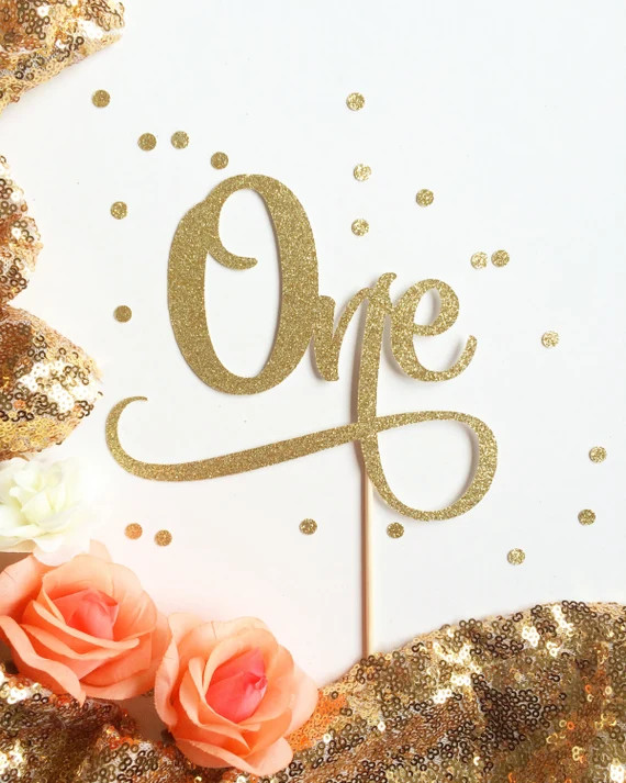 First Birthday Cake Topper - One Cake Topper - Sparkly Gold, customize to any colour (Cursive One Ca | Etsy (US)