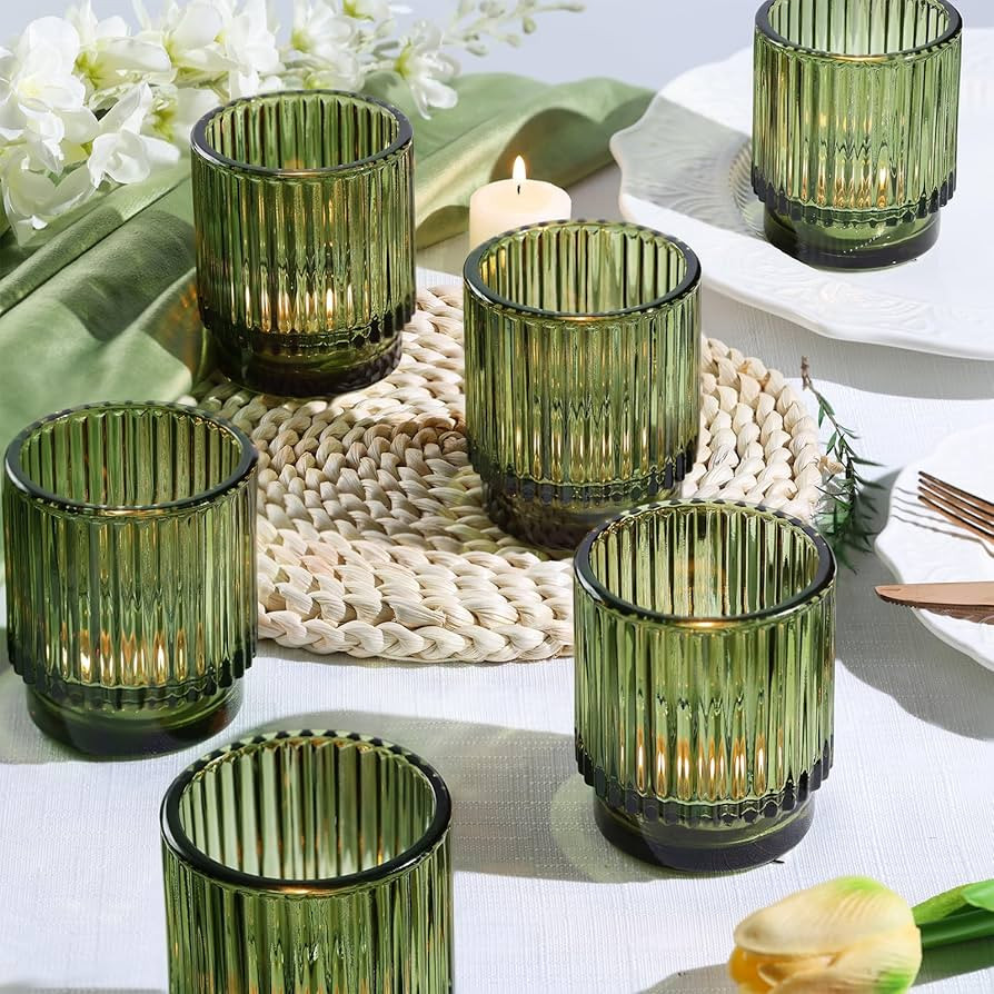 8pcs Large Green Votive Candle Holders for Wedding Centerpieces, Glass Tea Lights Candle Holder D... | Amazon (US)