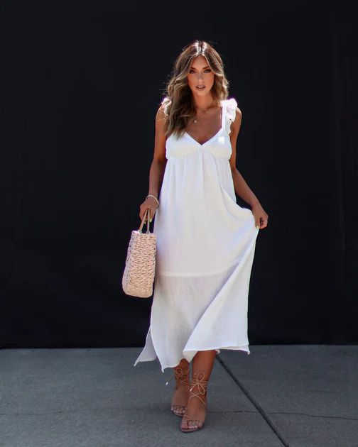 Melia Flutter Sleeve Midi Dress - White | VICI Collection