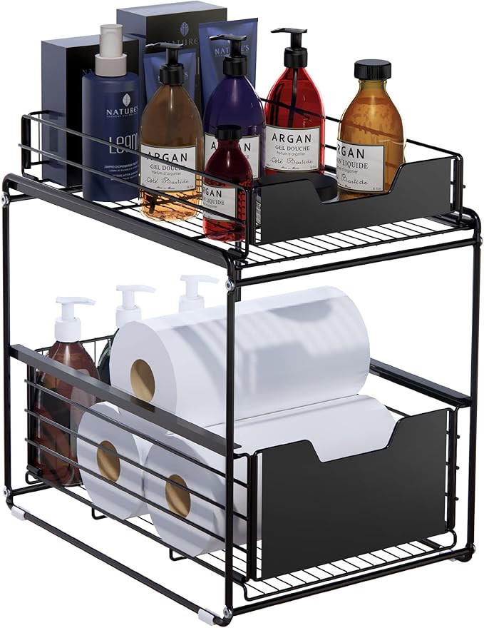 DOLALIKE Pull Out Under Sink Cabinets Organizer, 2 Tire Sliding Countertop Organizer, Under Sink ... | Amazon (US)
