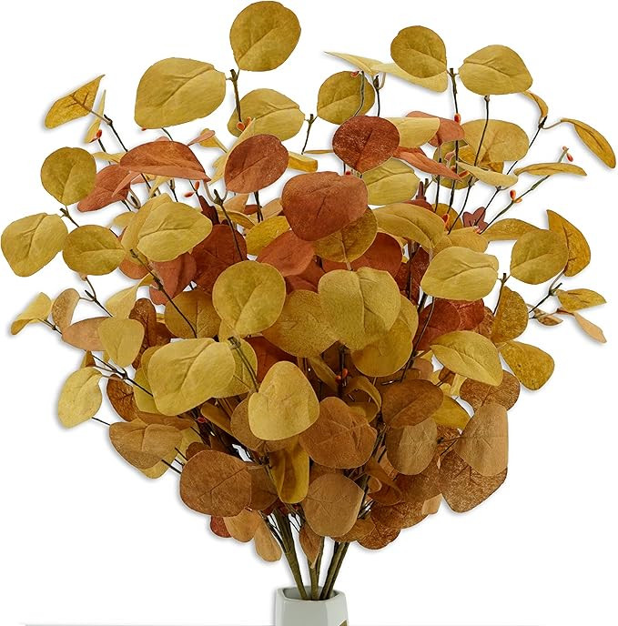 AMF0RESJ 6 pcs Artificial Fall Eucalyptus Stems Autumn Eucalyptus Leaves Spray with Wooden Oak Le... | Amazon (US)