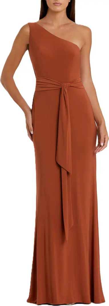 Women's Jersey One Shoulder Belted Trumpet Gown | Nordstrom