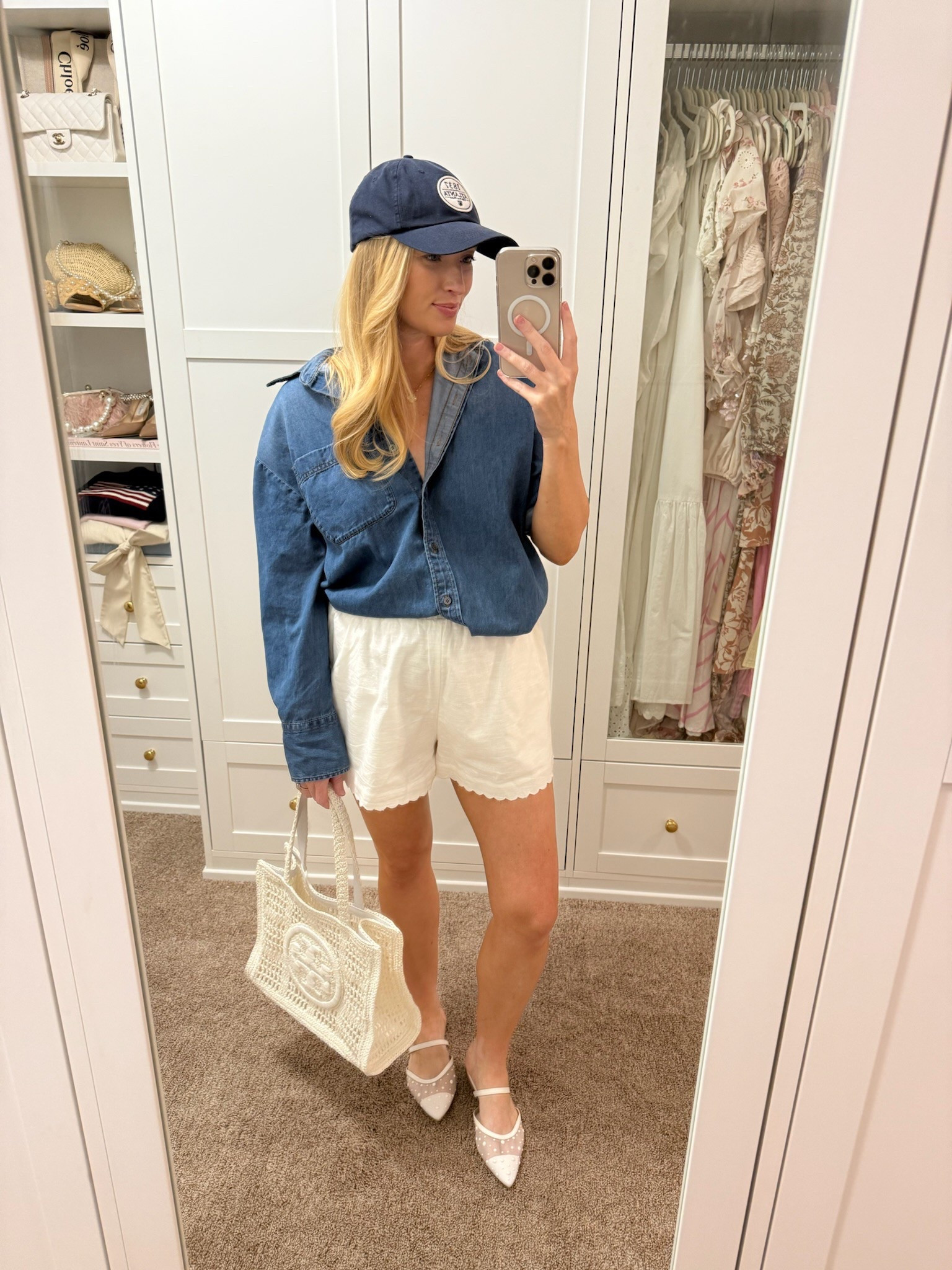 I love white and denim together in the summer! This outfit would be perfect for brunch and a day of shopping. Summer outfits // brunch outfits // daytime outfits // vacation outfits // casual outfits // shopping outfits // bump friendly shorts

#LTKSummerEdit #LTKSeasonal #LTKBump