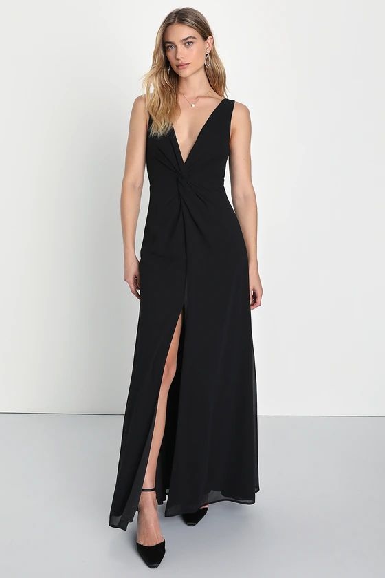 Endearing Elegance Black Sleeveless Twist-Front Maxi Dress | Lulus