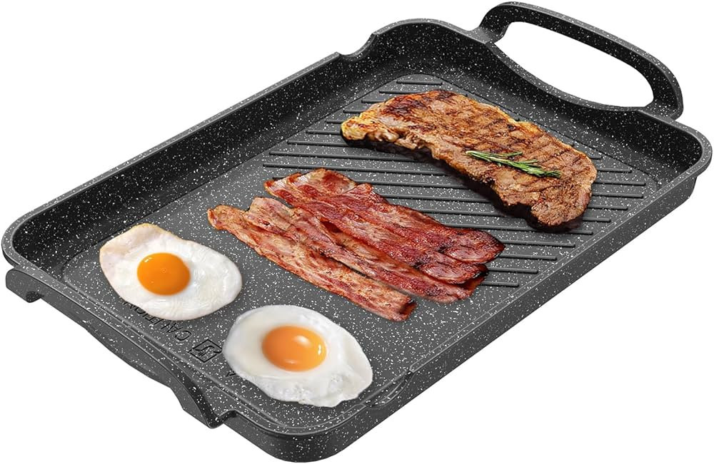 Bazova Nonstick Stove Top Griddle/Grill,16.5"x12.0" Double Burner Granite Griddle Pan,Cast Alumun... | Amazon (US)