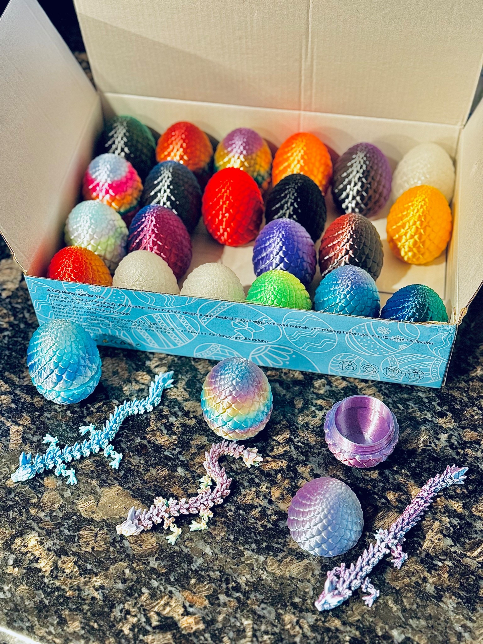 These 3D dragon eggs are so cool 🐉🥚

My kids are already deciding which classmate would like which color… and honestly that alone feels like a little mom win 👏🏼

Each egg has a tiny 3D-printed dragon inside with articulated joints and the coolest little scale details. They’re made from durable PLA plastic so they’re lightweight but still sturdy enough for kids to play with or use as fidget toys.

Perfect for Easter baskets, classroom prizes, or just a fun surprise for dragon-loving kids.

#LTKKids #LTKSeasonal