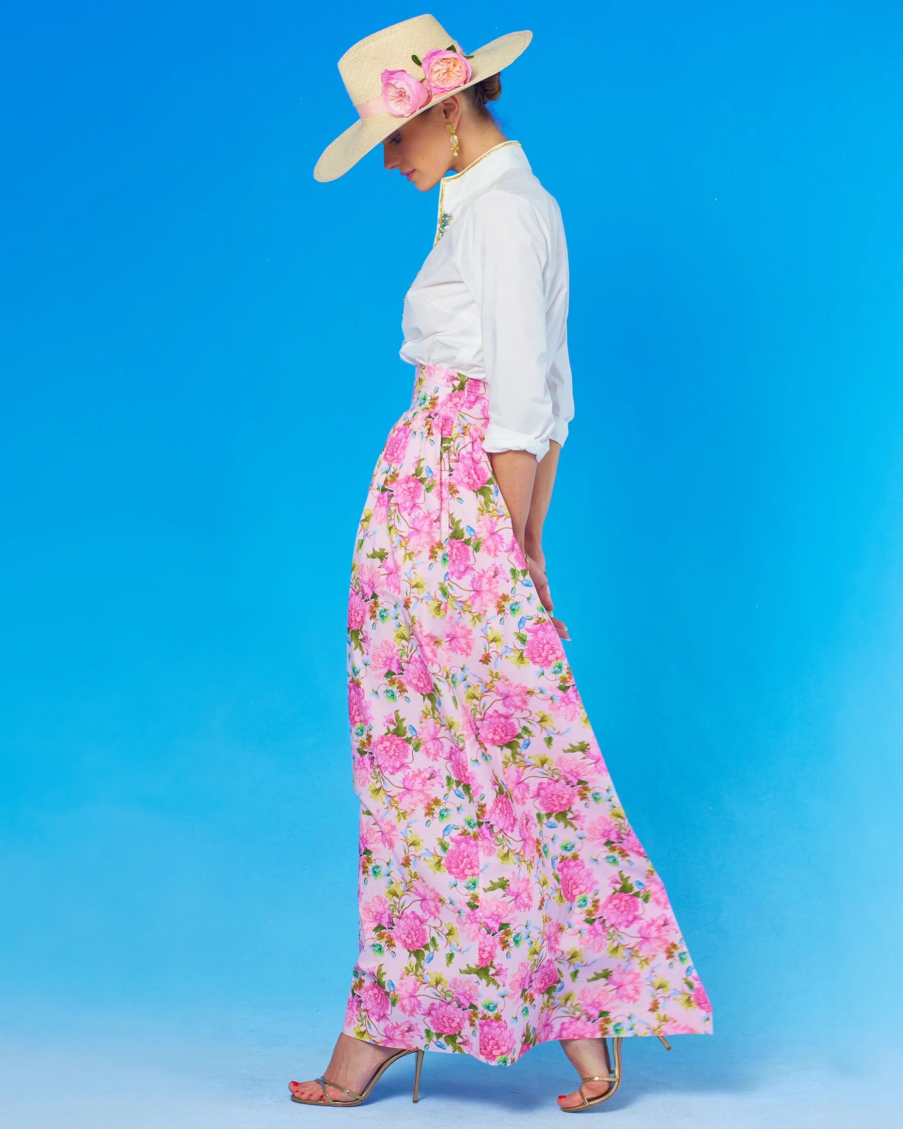 Alexandra Long Full Skirt in English Roses | NICOBLU