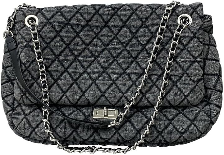 Women's Grey Casual Diamond Checker Denim Retro Fashion One Shoulder Handbag | Amazon (US)