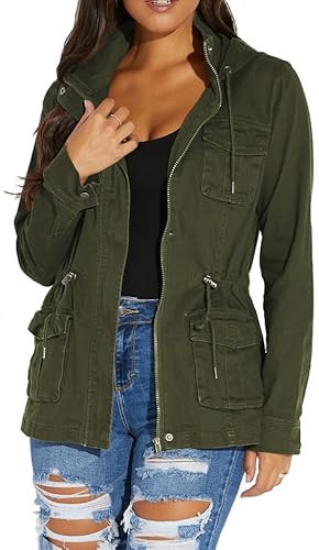 sexycherry Casual Army Green jacket for women Long Sleeve Hooded Outwear Coat With Zipper Button Pockets Drawstrings(2X-Large) | Amazon (US)